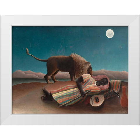 La Bohemienne endormie White Modern Wood Framed Art Print by Rousseau, Henri