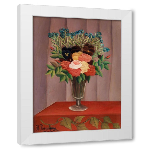 Bouquet of Flowers White Modern Wood Framed Art Print by Rousseau, Henri