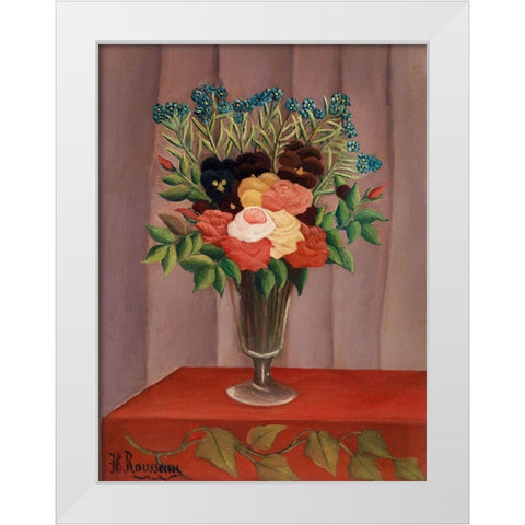 Bouquet of Flowers White Modern Wood Framed Art Print by Rousseau, Henri