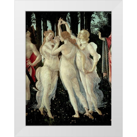 Le tre Grazie (detail of Primavera) White Modern Wood Framed Art Print by Botticelli, Sandro