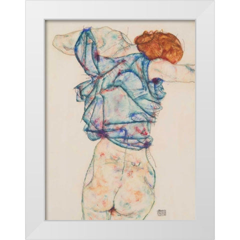 Woman Undressing White Modern Wood Framed Art Print by Schiele, Egon