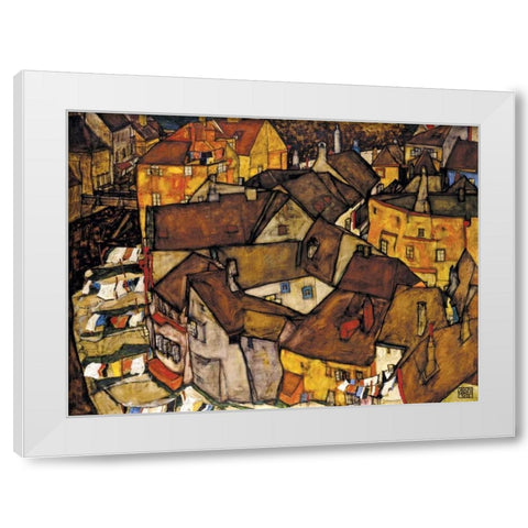 Crescent of Houses The Small City V White Modern Wood Framed Art Print by Schiele, Egon
