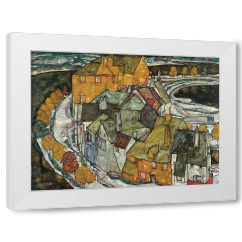 Crescent of Houses II Island Town White Modern Wood Framed Art Print by Schiele, Egon