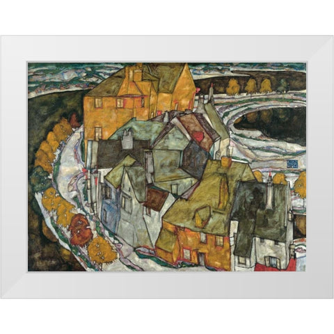 Crescent of Houses II Island Town White Modern Wood Framed Art Print by Schiele, Egon