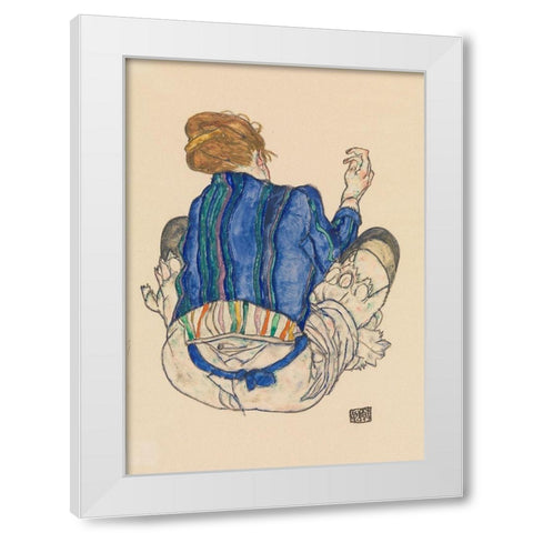 Seated Woman-Back View White Modern Wood Framed Art Print by Schiele, Egon