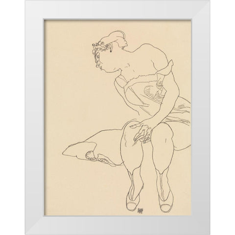 Seated Woman White Modern Wood Framed Art Print by Schiele, Egon