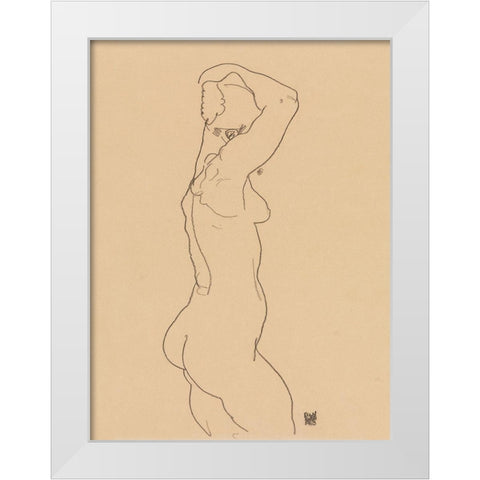 Standing Nude-Facing Right  White Modern Wood Framed Art Print by Schiele, Egon