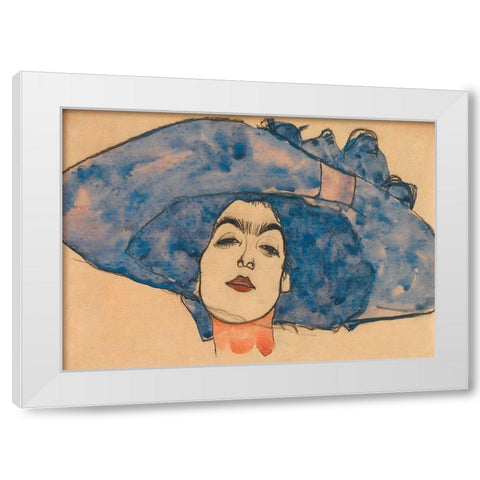 Eva Freund in Blue Hat White Modern Wood Framed Art Print by Schiele, Egon