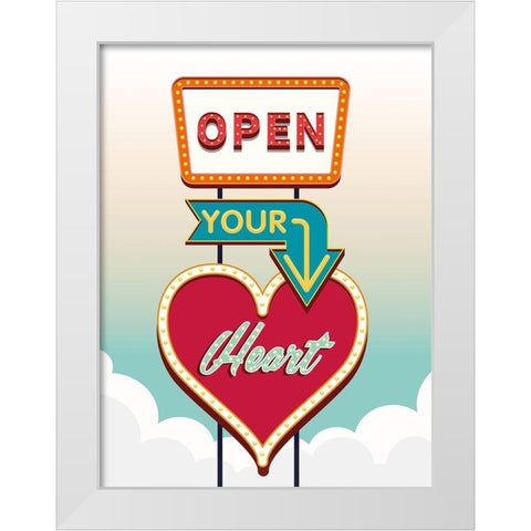 Open your heart White Modern Wood Framed Art Print by Steven, Hill