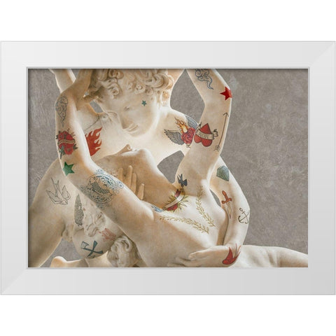 Tattooed Lovers (Cupid And Psyche) White Modern Wood Framed Art Print by Hill, Steven