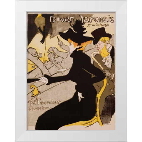 Divan Japonais Poster White Modern Wood Framed Art Print by de Toulouse-Lautrec, Henri