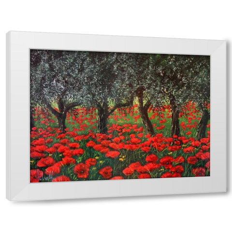 Papaveri sotto gli ulivi White Modern Wood Framed Art Print by Marzari, Tebo