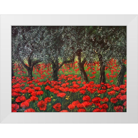 Papaveri sotto gli ulivi White Modern Wood Framed Art Print by Marzari, Tebo