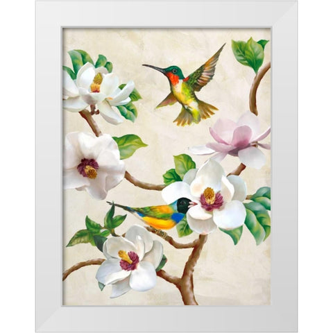 Magnolia and Birds White Modern Wood Framed Art Print by Wang, Terry