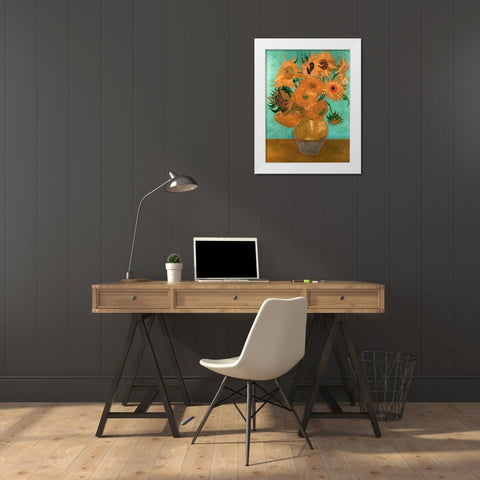 Sunflowers White Modern Wood Framed Art Print by van Gogh, Vincent