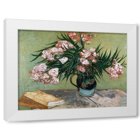 Vase with Oleanders and Books White Modern Wood Framed Art Print by van Gogh, Vincent