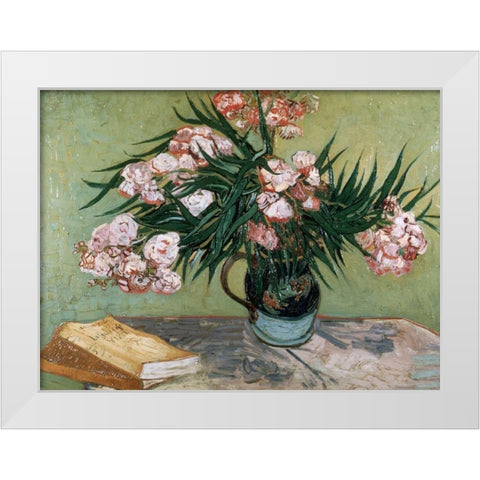 Vase with Oleanders and Books White Modern Wood Framed Art Print by van Gogh, Vincent