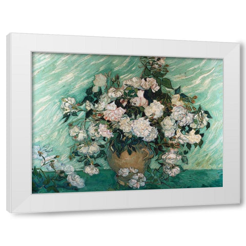 Roses White Modern Wood Framed Art Print by Van Gogh, Vincent