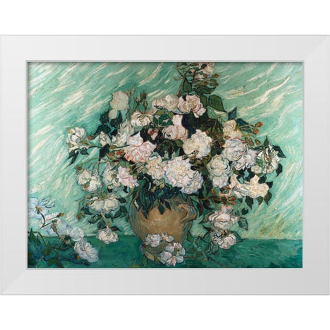 Roses White Modern Wood Framed Art Print by Van Gogh, Vincent