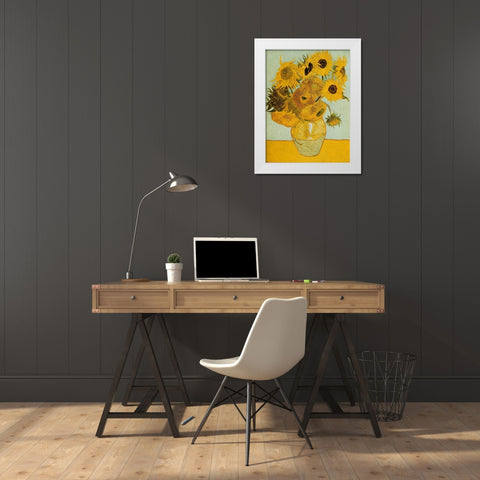 Sunflowers White Modern Wood Framed Art Print by Van Gogh, Vincent