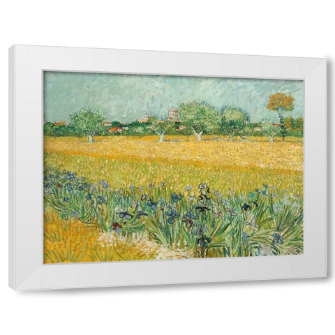 Field with Irises near Arles White Modern Wood Framed Art Print by Van Gogh, Vincent