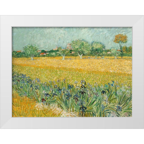 Field with Irises near Arles White Modern Wood Framed Art Print by Van Gogh, Vincent