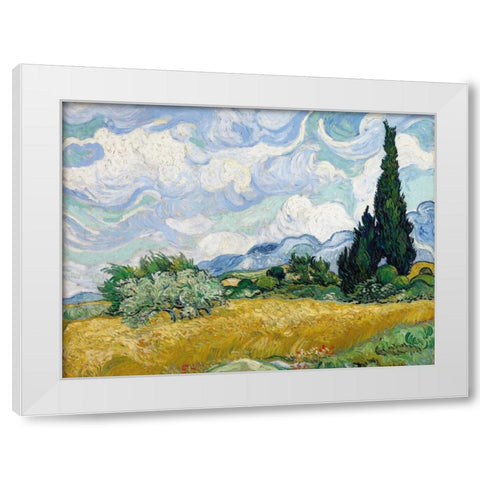 Wheat Field with Cypresses White Modern Wood Framed Art Print by Van Gogh, Vincent