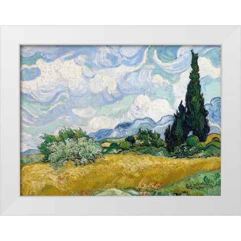 Wheat Field with Cypresses White Modern Wood Framed Art Print by Van Gogh, Vincent