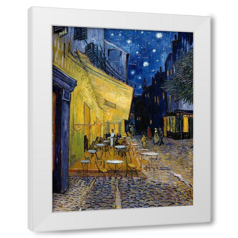 Cafe Terrace at Night White Modern Wood Framed Art Print by Van Gogh, Vincent