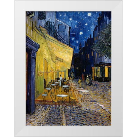 Cafe Terrace at Night White Modern Wood Framed Art Print by Van Gogh, Vincent