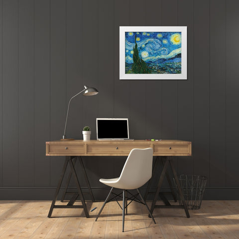 The Starry Night White Modern Wood Framed Art Print by Van Gogh, Vincent