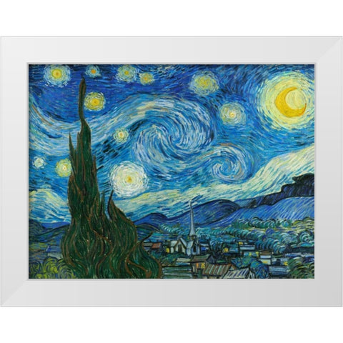 The Starry Night White Modern Wood Framed Art Print by Van Gogh, Vincent
