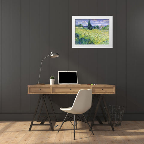 Landscape with Green Corn White Modern Wood Framed Art Print by Van Gogh, Vincent