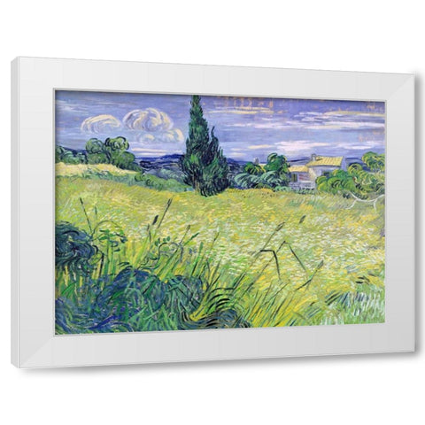 Landscape with Green Corn White Modern Wood Framed Art Print by Van Gogh, Vincent
