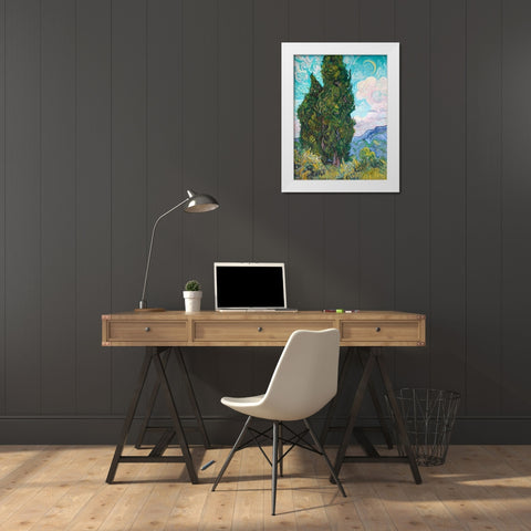 Cypresses White Modern Wood Framed Art Print by Van Gogh, Vincent