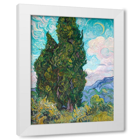 Cypresses White Modern Wood Framed Art Print by Van Gogh, Vincent