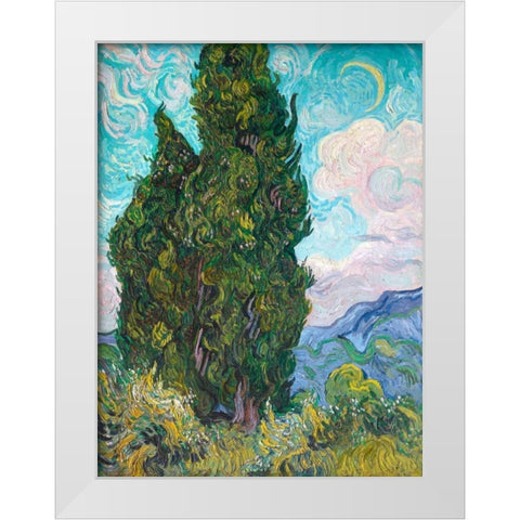 Cypresses White Modern Wood Framed Art Print by Van Gogh, Vincent