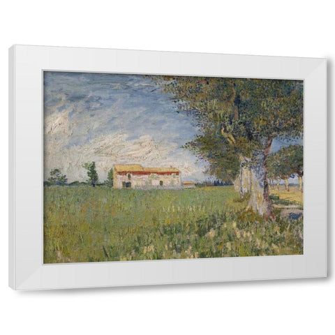 Boerderij in een korenveld White Modern Wood Framed Art Print by Van Gogh, Vincent