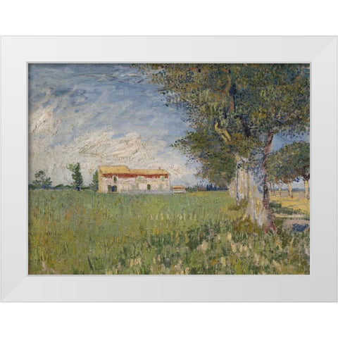 Boerderij in een korenveld White Modern Wood Framed Art Print by Van Gogh, Vincent