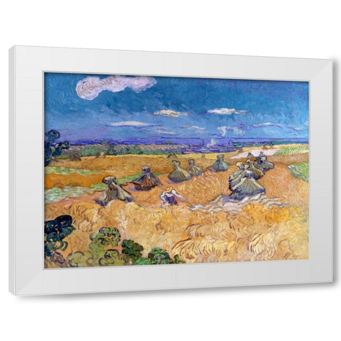 Wheat Fields with Reaper Auvers White Modern Wood Framed Art Print by Van Gogh, Vincent