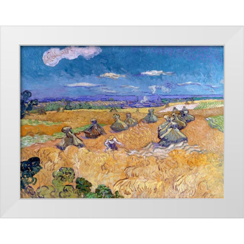 Wheat Fields with Reaper Auvers White Modern Wood Framed Art Print by Van Gogh, Vincent