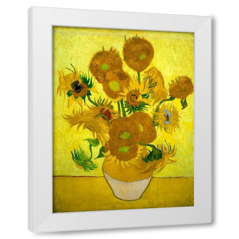 Zonnebloemen White Modern Wood Framed Art Print by Van Gogh, Vincent