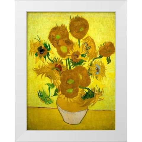 Zonnebloemen White Modern Wood Framed Art Print by Van Gogh, Vincent
