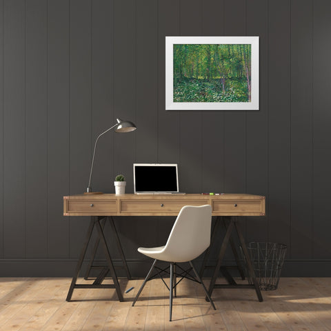 Trees and undergrowth White Modern Wood Framed Art Print by van Gogh, Vincent