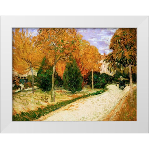 Garden in Autumn White Modern Wood Framed Art Print by Van gogh, Vincent