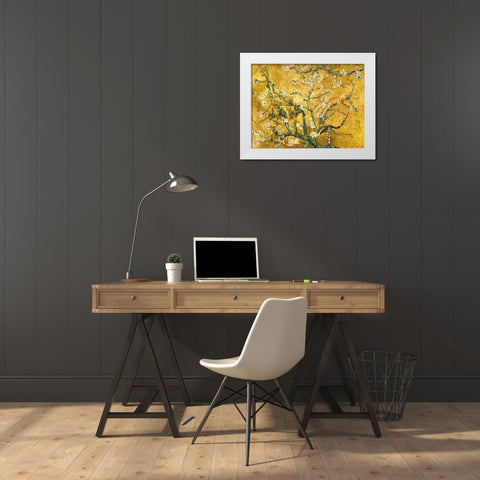 Mandorlo in fiore (gold variation) White Modern Wood Framed Art Print by Van Gogh, Vincent