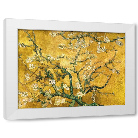 Mandorlo in fiore (gold variation) White Modern Wood Framed Art Print by Van Gogh, Vincent