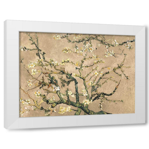 Mandorlo in fiore (beige variation) White Modern Wood Framed Art Print by Van Gogh, Vincent