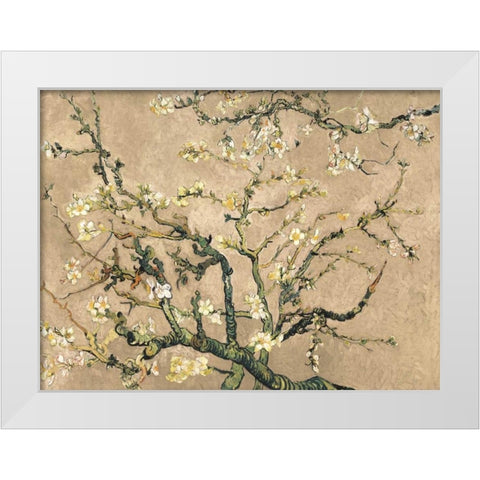 Mandorlo in fiore (beige variation) White Modern Wood Framed Art Print by Van Gogh, Vincent