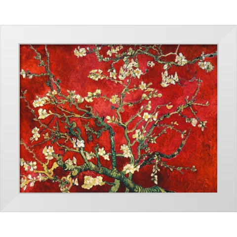 Mandorlo in fiore (red variation) White Modern Wood Framed Art Print by Van Gogh, Vincent